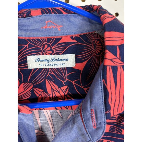 Tommy Bahama Veracruz Cay Hawaiian Shirt Mens Floral Red Blue Viscose size L - Picture 6 of 7